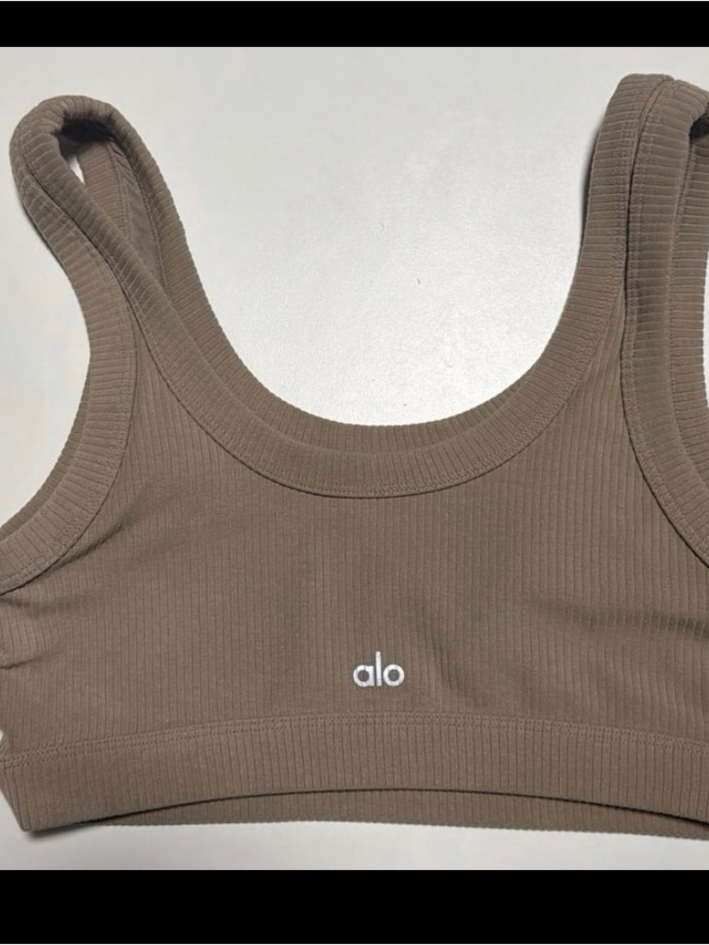 ALO Yoga Ribbed Scoop Sports Bra in Taupe